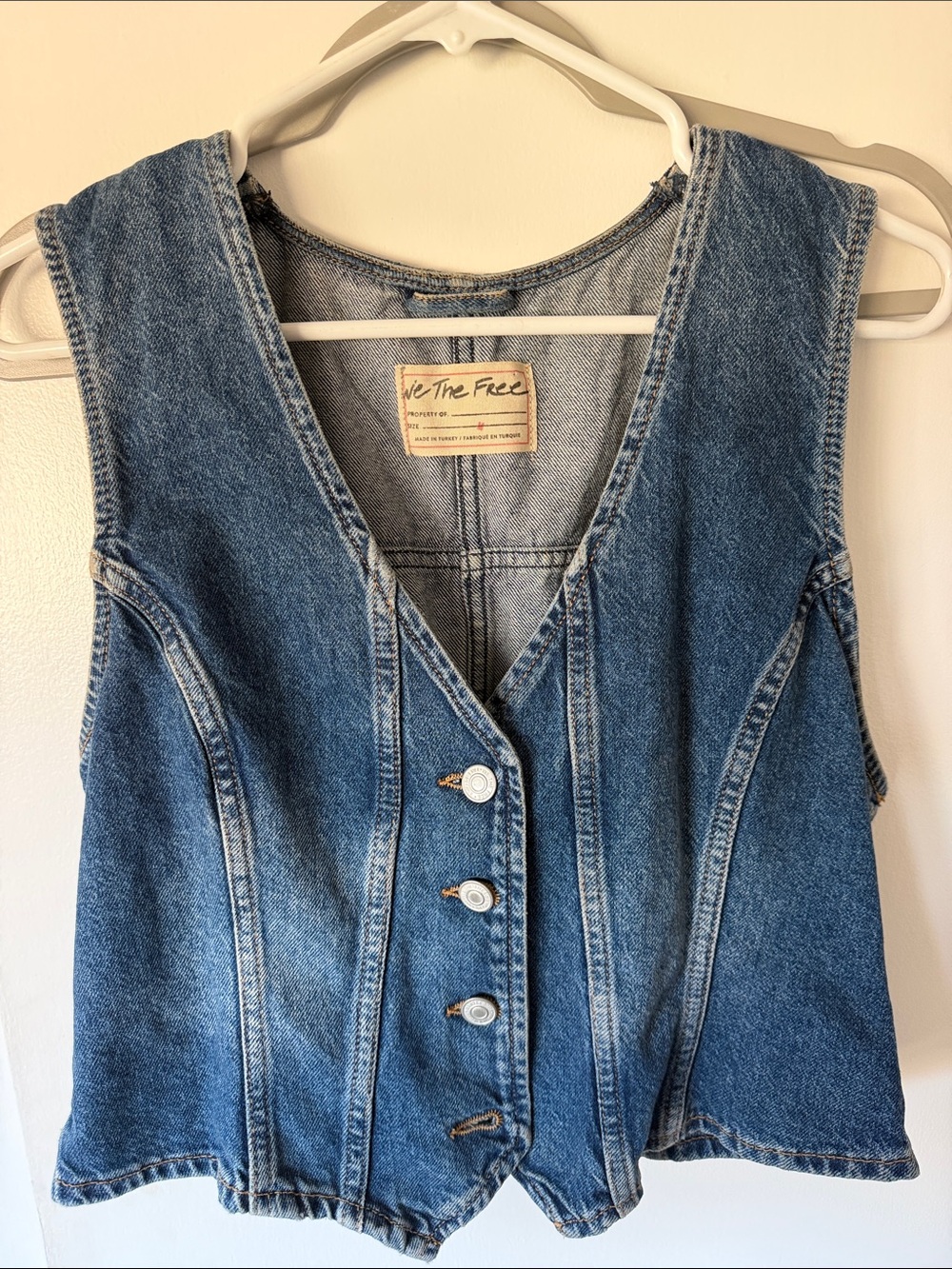 Free People Distressed Blue Denim Vest